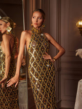 Sequin Crystal Maxi Dress In Gold - View 5