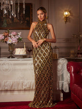 Sequin Crystal Maxi Dress In Gold - View 3