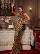 Sequin Crystal Maxi Dress In Gold - View 4