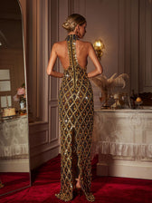 Sequin Crystal Maxi Dress In Gold - View 6