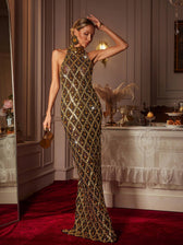 Sequin Crystal Maxi Dress In Gold - View 2