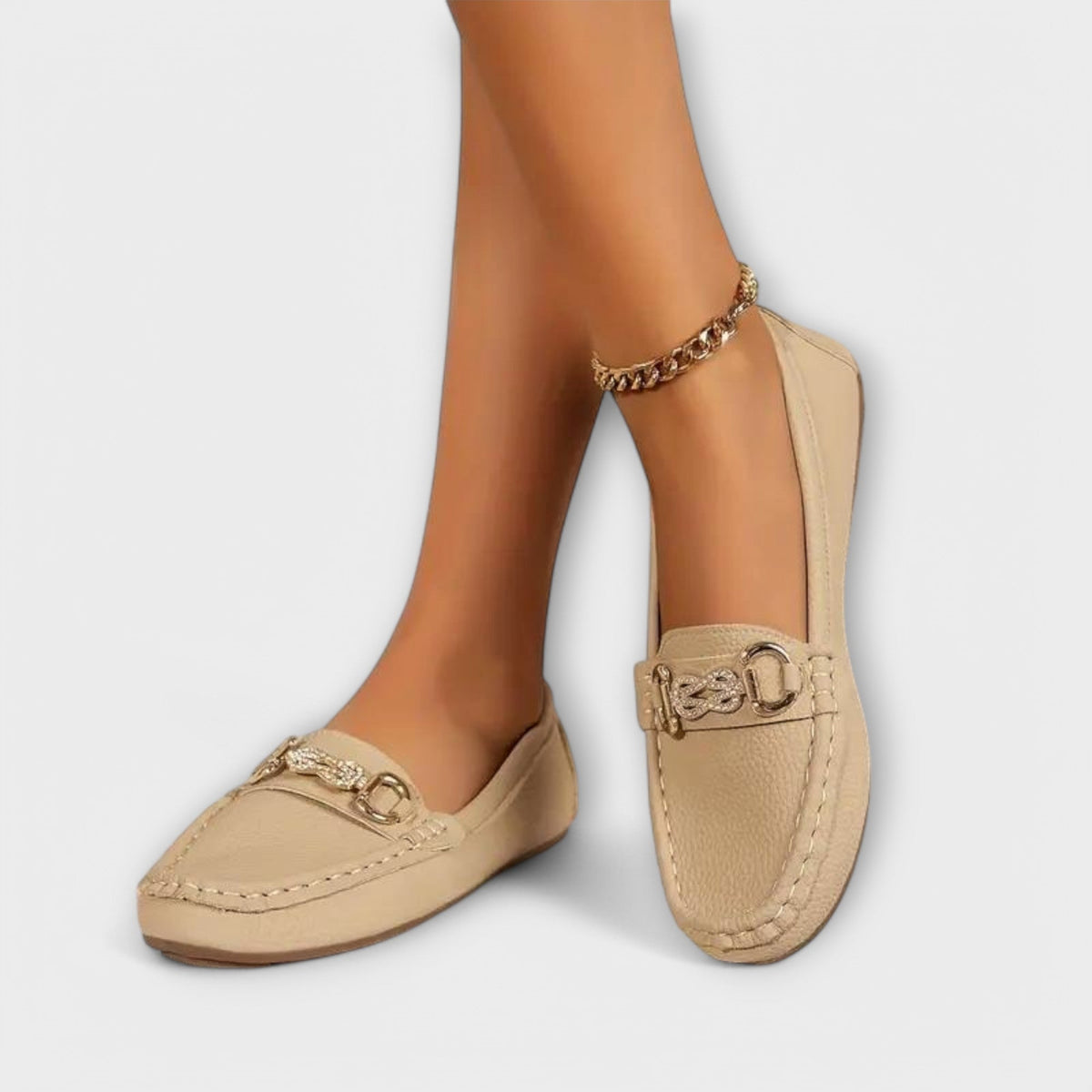 Chain Buckle Slip On Moccasin Loafers