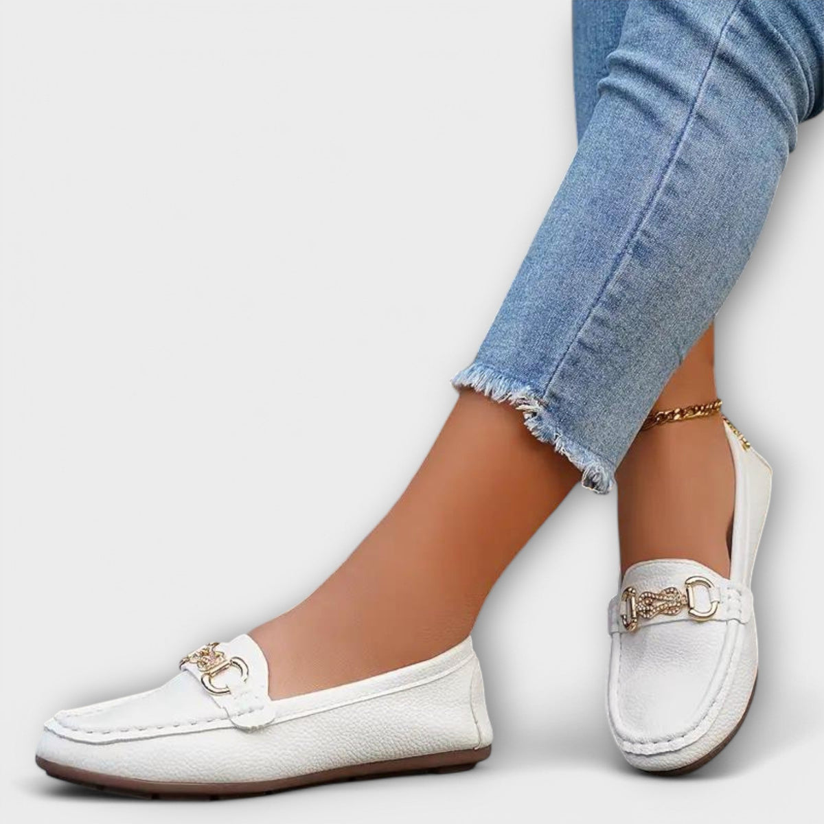 Chain Buckle Slip On Moccasin Loafers