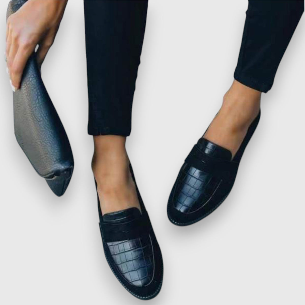 Pointed Toe Croc Panel Slip On Loafers