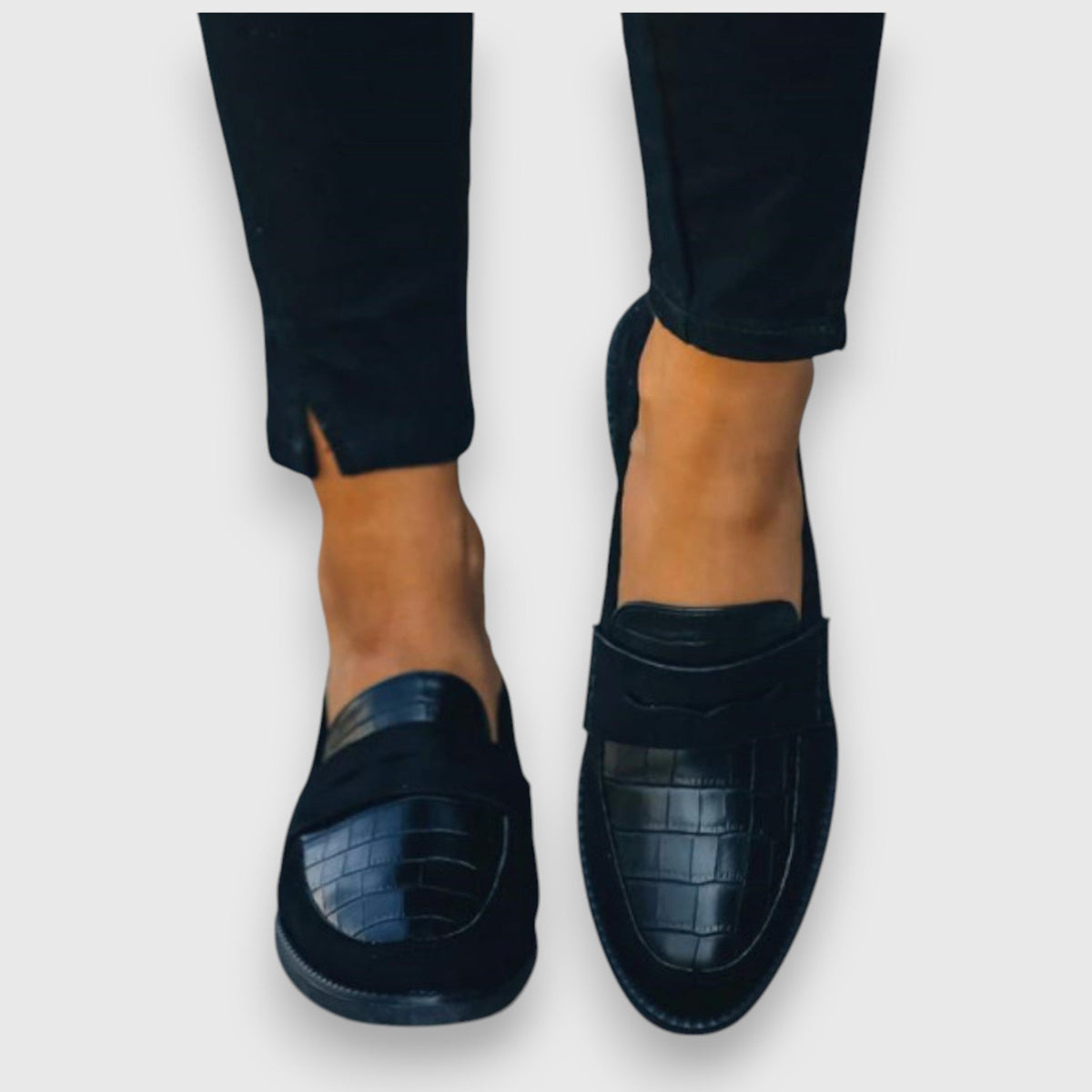 Pointed Toe Croc Panel Slip On Loafers