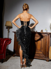 Lois Strapless Sequin Feather Trimmed Maxi Dress In Black 6