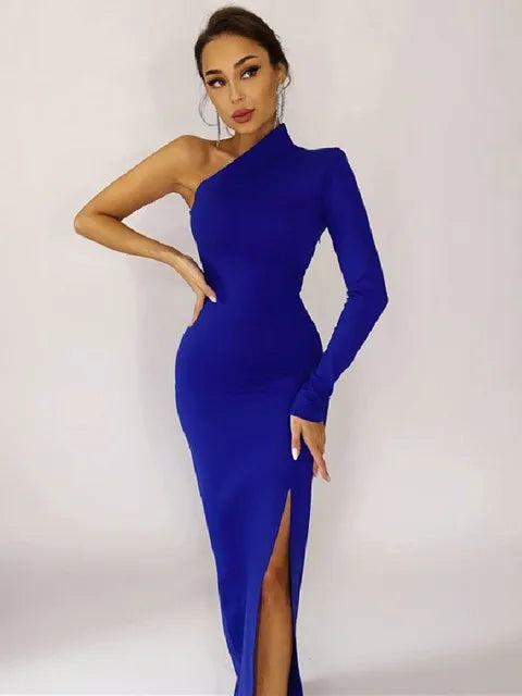 Summer One Shoulder Maxi Chic Black Bodycon Dress