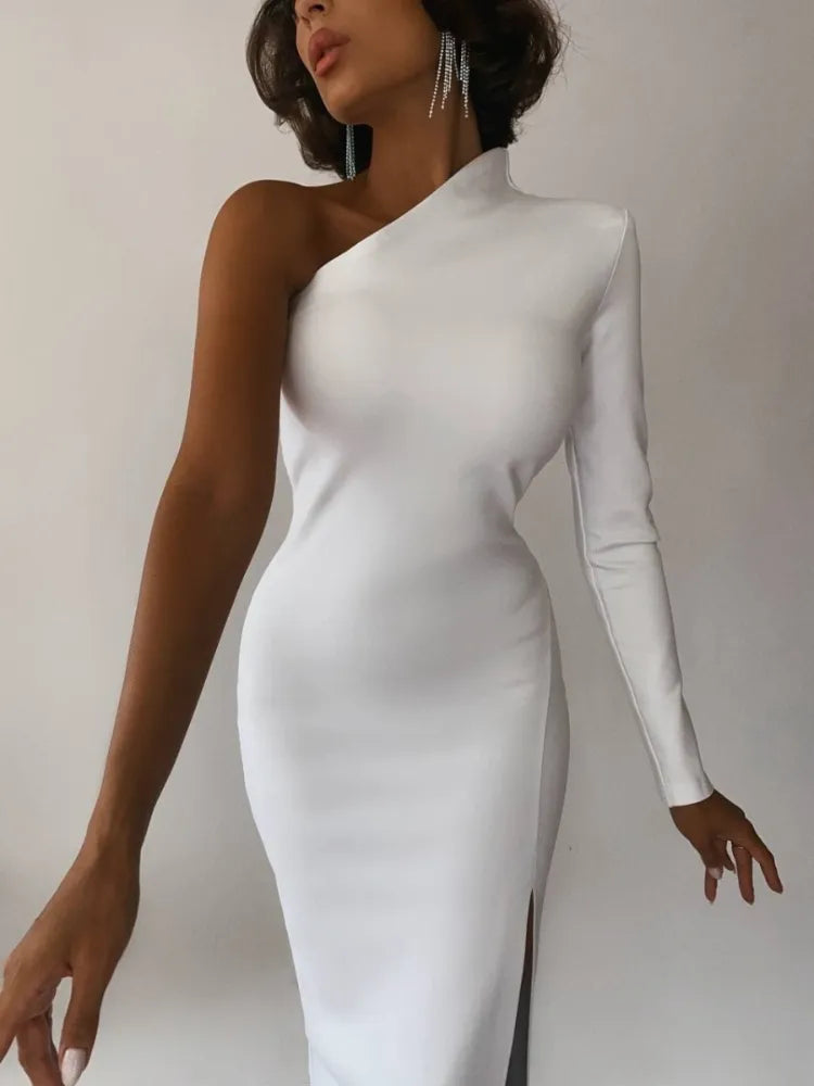 Summer One Shoulder Maxi Chic Black Bodycon Dress