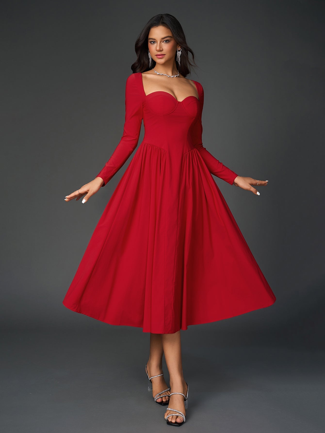 Long Sleeve Tie Back A-Line Dress