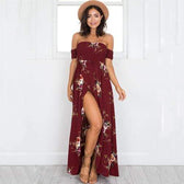 Floral Off Shoulder Smocked High Split Maxi Dress Summer 3