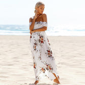 Floral Off Shoulder Smocked High Split Maxi Dress Summer 5