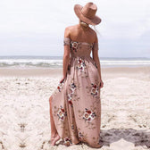 Floral Off Shoulder Smocked High Split Maxi Dress Summer 8