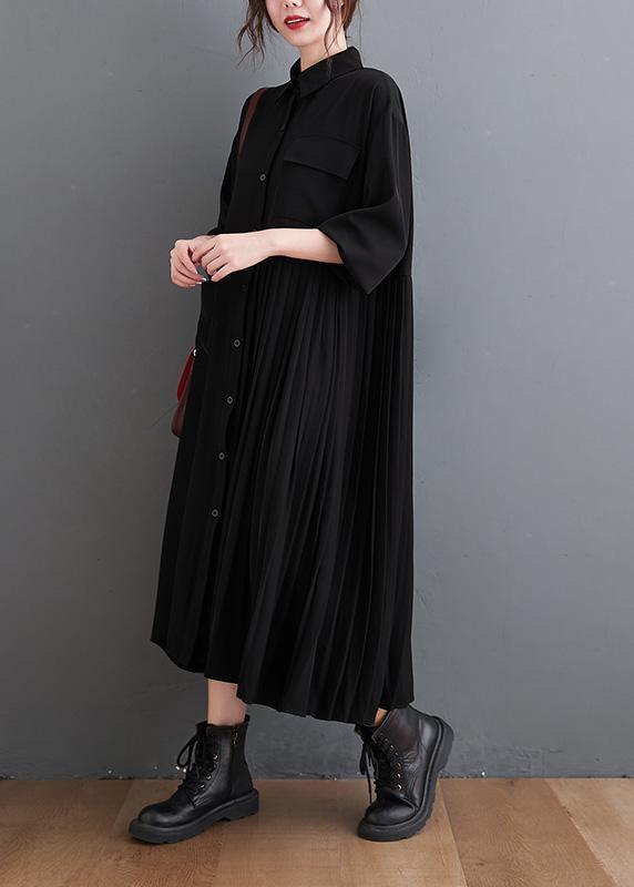 Loose Black Tunic Dress Lapel large hem Kaftan Spring Dress