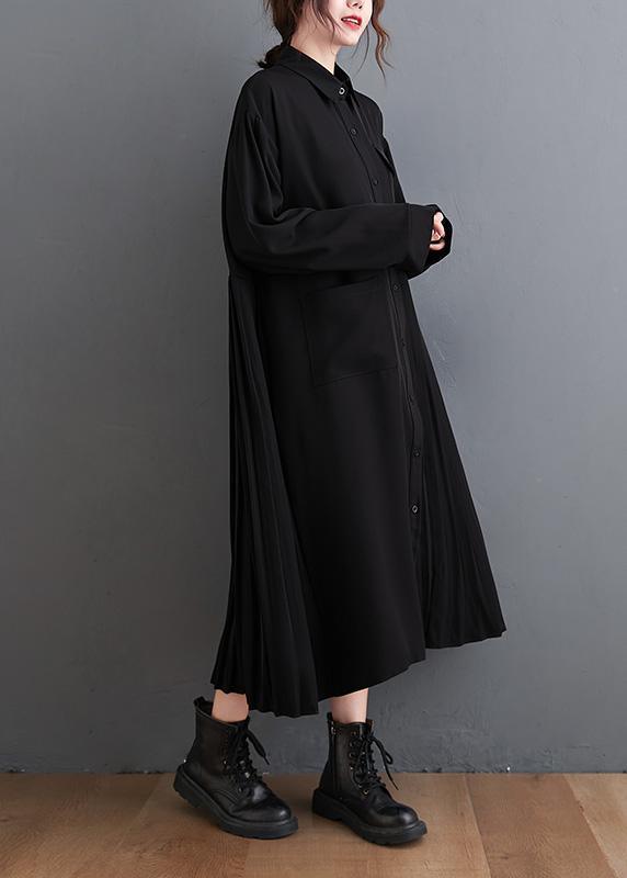 Loose Black Tunic Dress Lapel large hem Kaftan Spring Dress