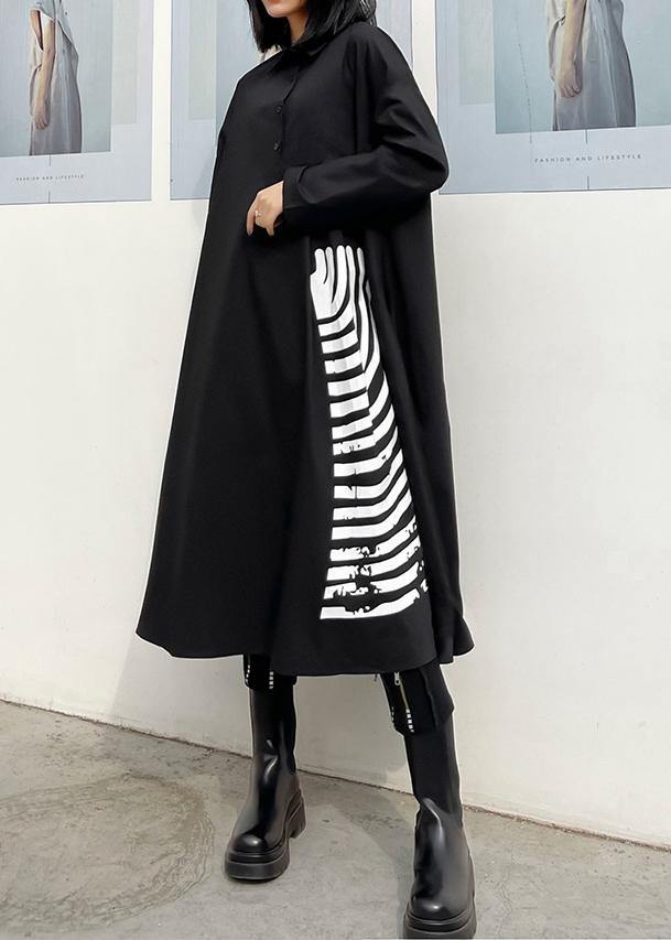 Loose Lapel Patchwork Spring Tunic Dress Runway Black Loose Dresses