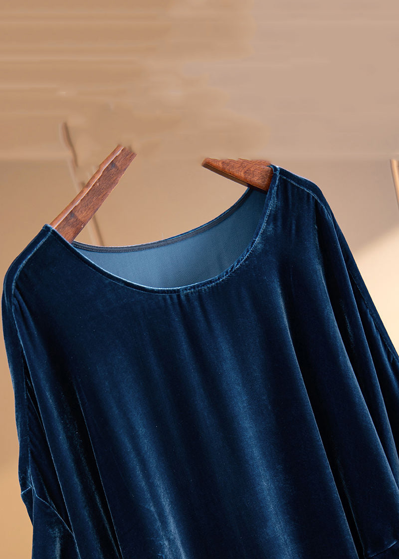 Velvet Oversized Batwing Sleeve Diagonal Seam Pocket Maxi Dress