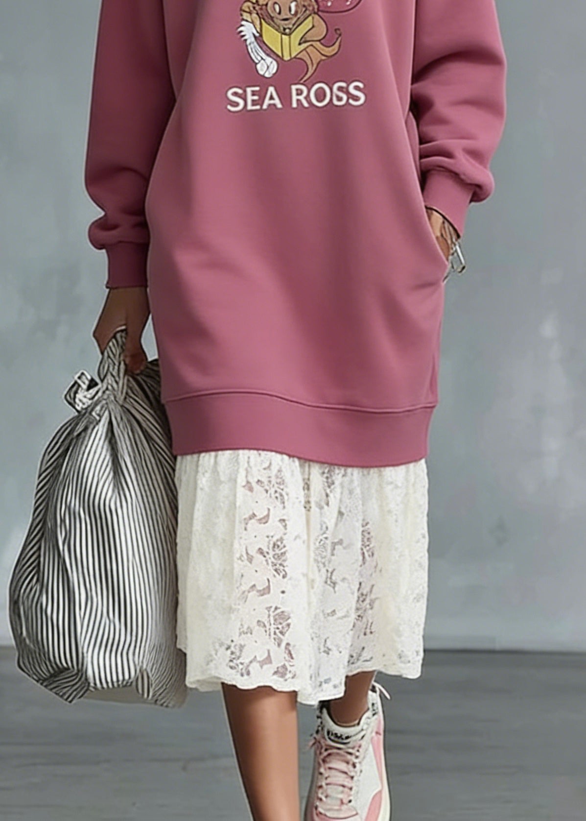 Oversized Crew Neck Graphic Print Long Sleeve Sweatshirt Dress