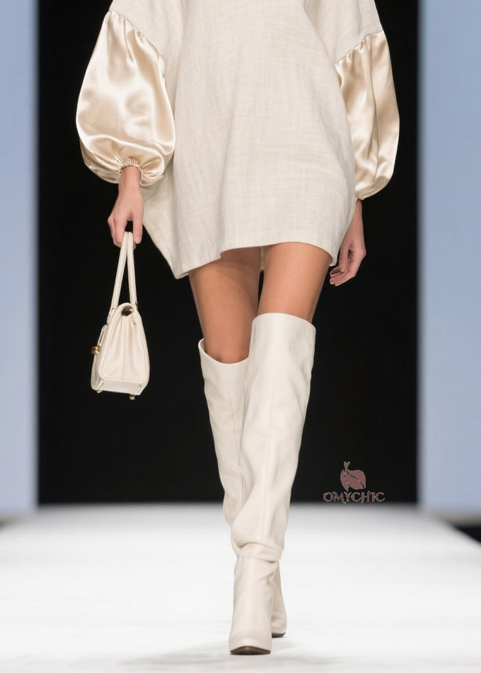 V-Neck Satin Lantern Sleeve Oversized Woven Shift Mini Dress