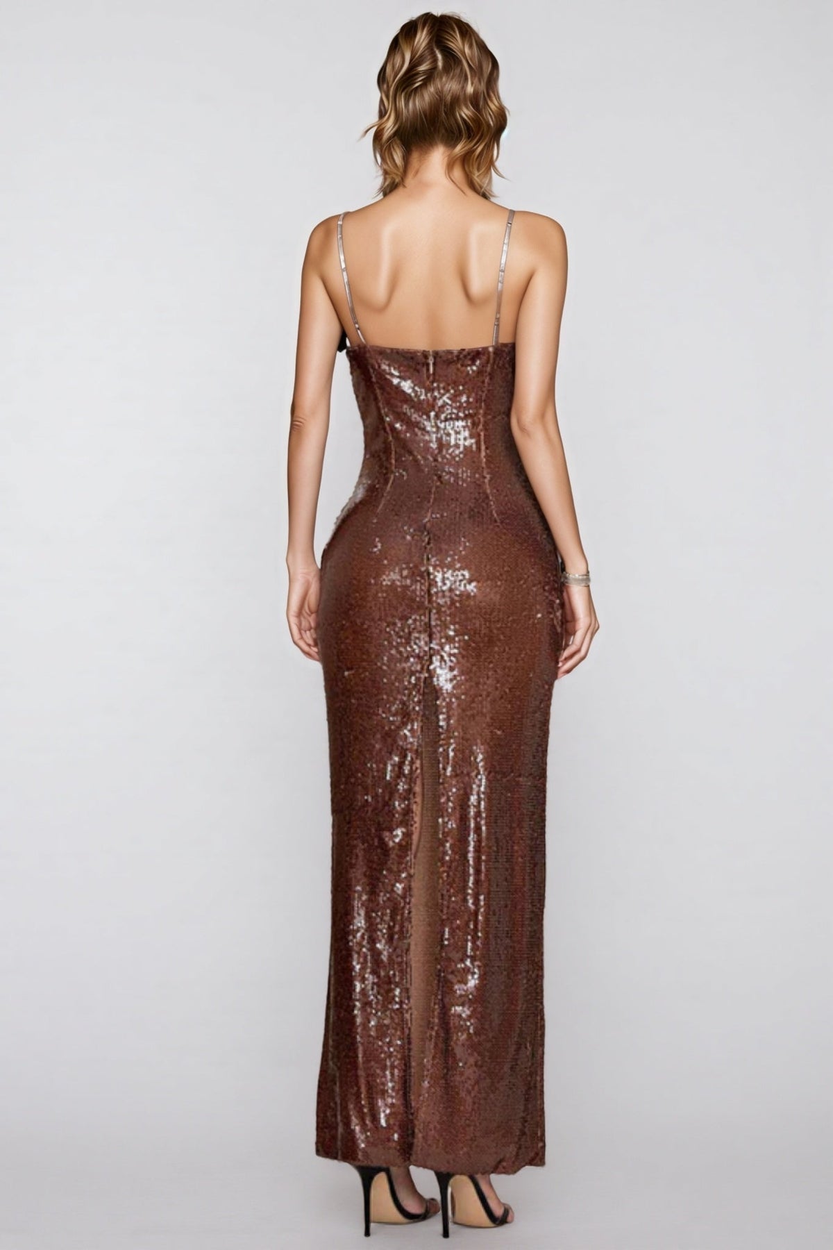 Sequin Spaghetti Strap Rosette Bust Bodycon Maxi Dress 5