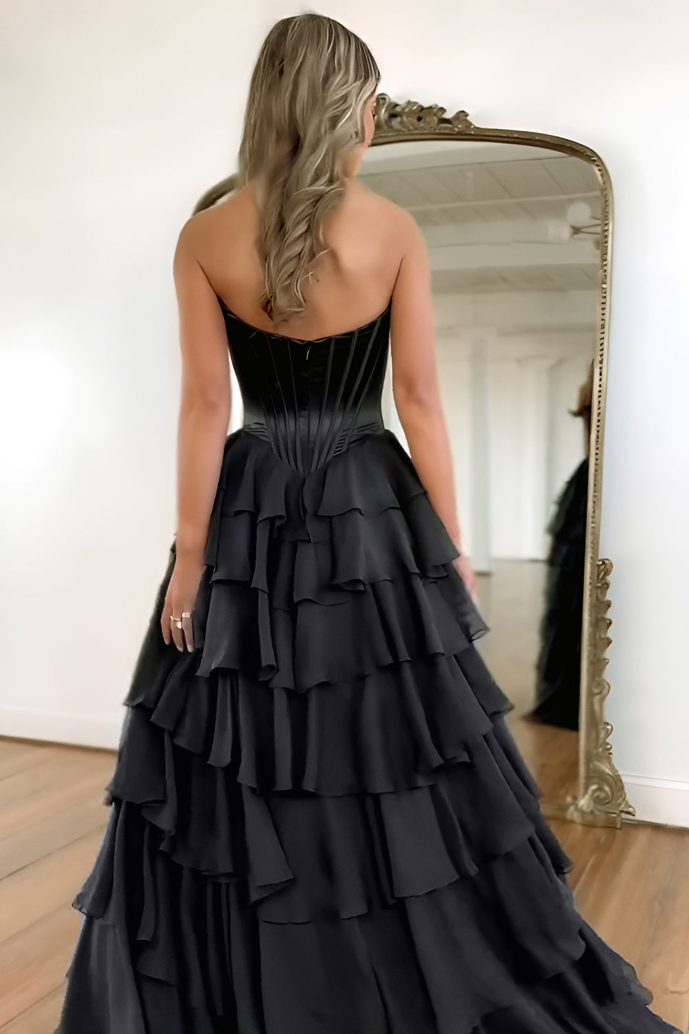Lovely Yellow A-Line Sweetheart Long Tiered Prom Dress with Slit