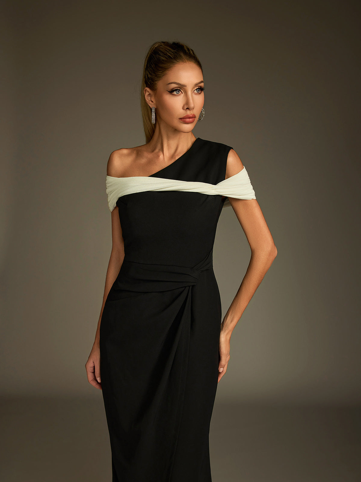 One Shoulder Twisted Midi Dress