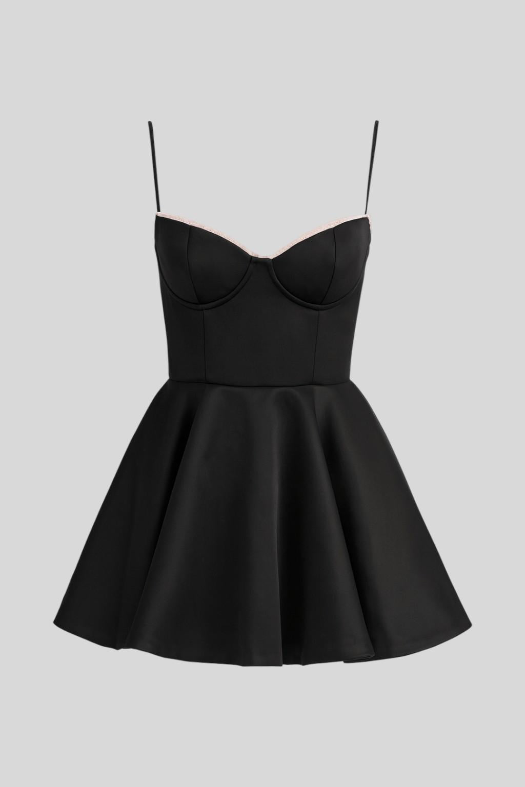 Sweetheart Neck Corset Spaghetti Strap Satin Fit and Flare Mini Dress