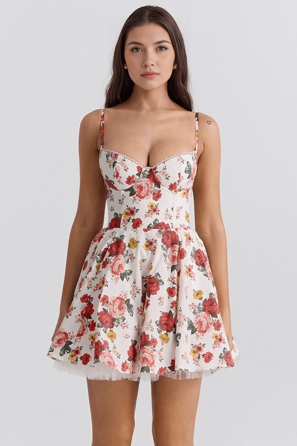 Sweetheart Neck Corset Spaghetti Strap Satin Fit and Flare Mini Dress