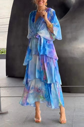 V-Neck Tie Front Tiered Ruffle Maxi Dress 2
