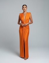 Satin Deep V-Neck Ruched High Split Maxi Dress Formal 8