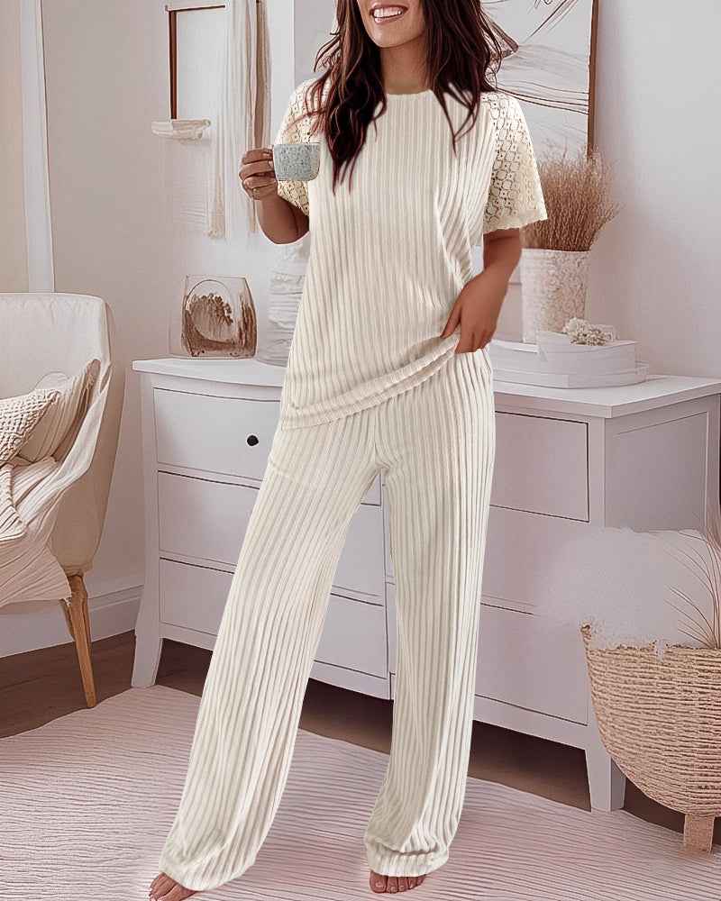 Women's Pajama Set with Soft Stretch Fabric & Chic Lace Design