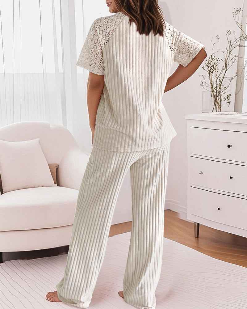 Women's Pajama Set with Soft Stretch Fabric & Chic Lace Design