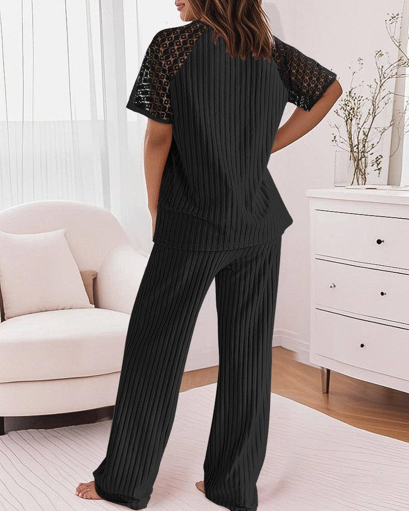 Women's Pajama Set with Soft Stretch Fabric & Chic Lace Design