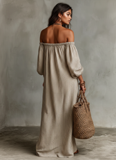 Striped Off Shoulder Long Sleeve Maxi Dress 7