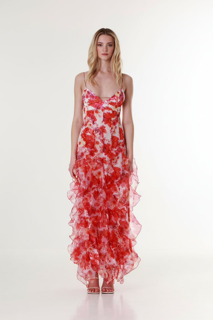 Floral Spaghetti Strap Ruffle Maxi Dress Prom 4