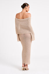 Textured Knit Off Shoulder Long Sleeve Column Maxi Dress 5
