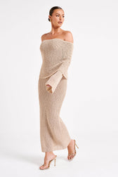 Textured Knit Off Shoulder Long Sleeve Column Maxi Dress 6