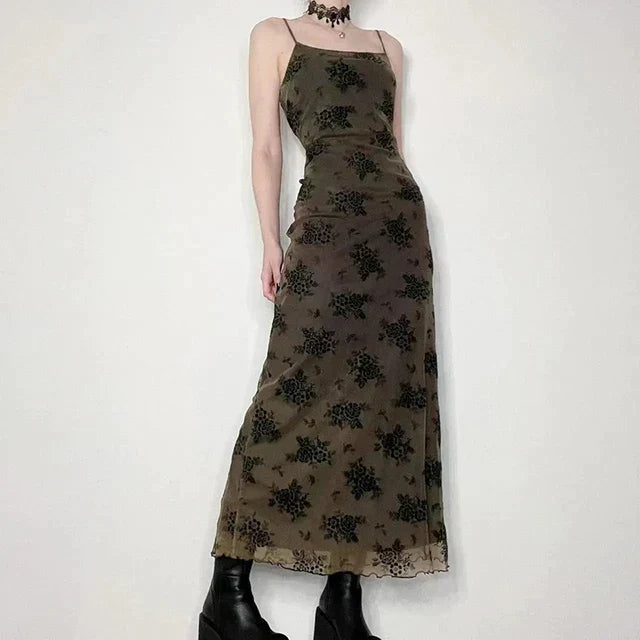 Bianca Minimalist Vintage Floral Lace Dress with Sheer Overlay Chic Silhouette Collection