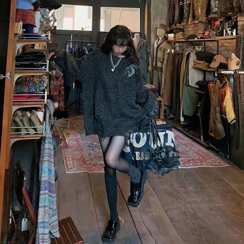 Y2K Gothic Hole Vintage Oversized Sweater