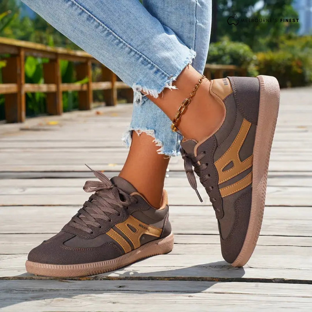 Lace Up Side Stripe Gum Sole Sneakers