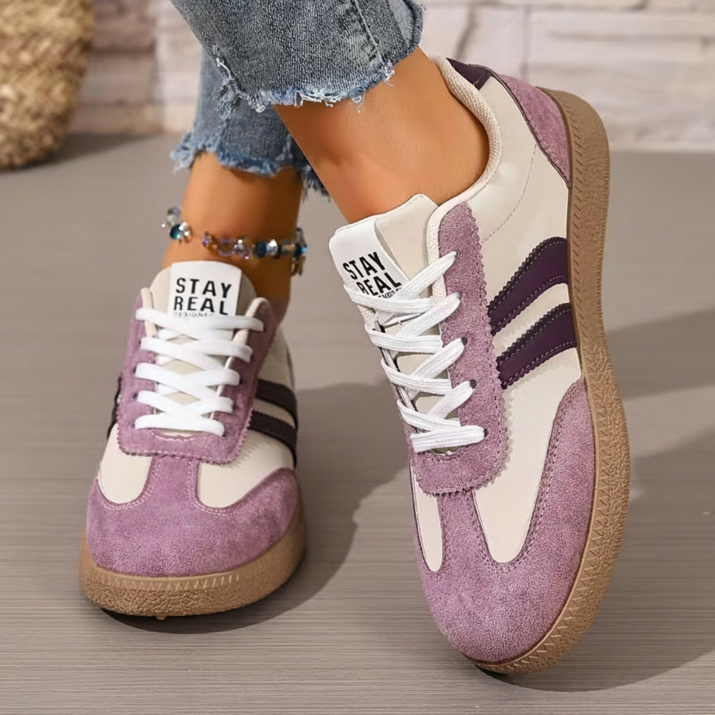 Lace Up Suede Panel Gum Sole Sneakers
