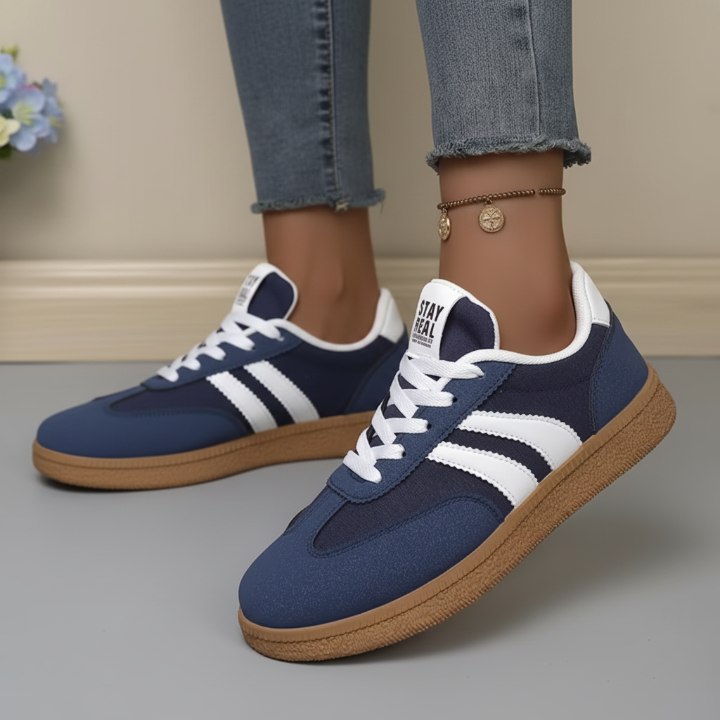 Lace Up Suede Panel Gum Sole Sneakers