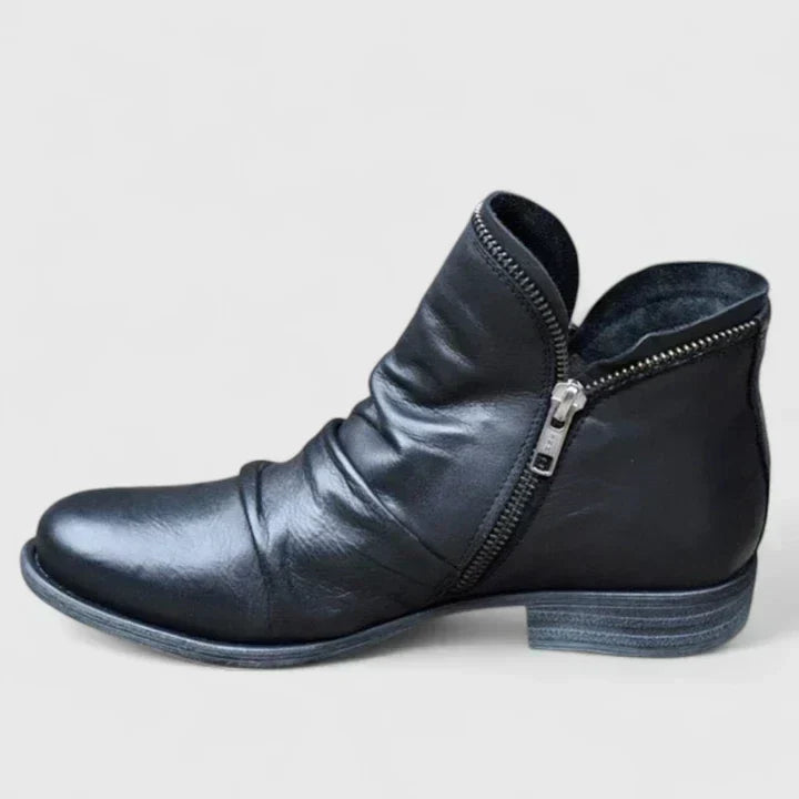 Side Zip Ruched Block Heel Ankle Boots