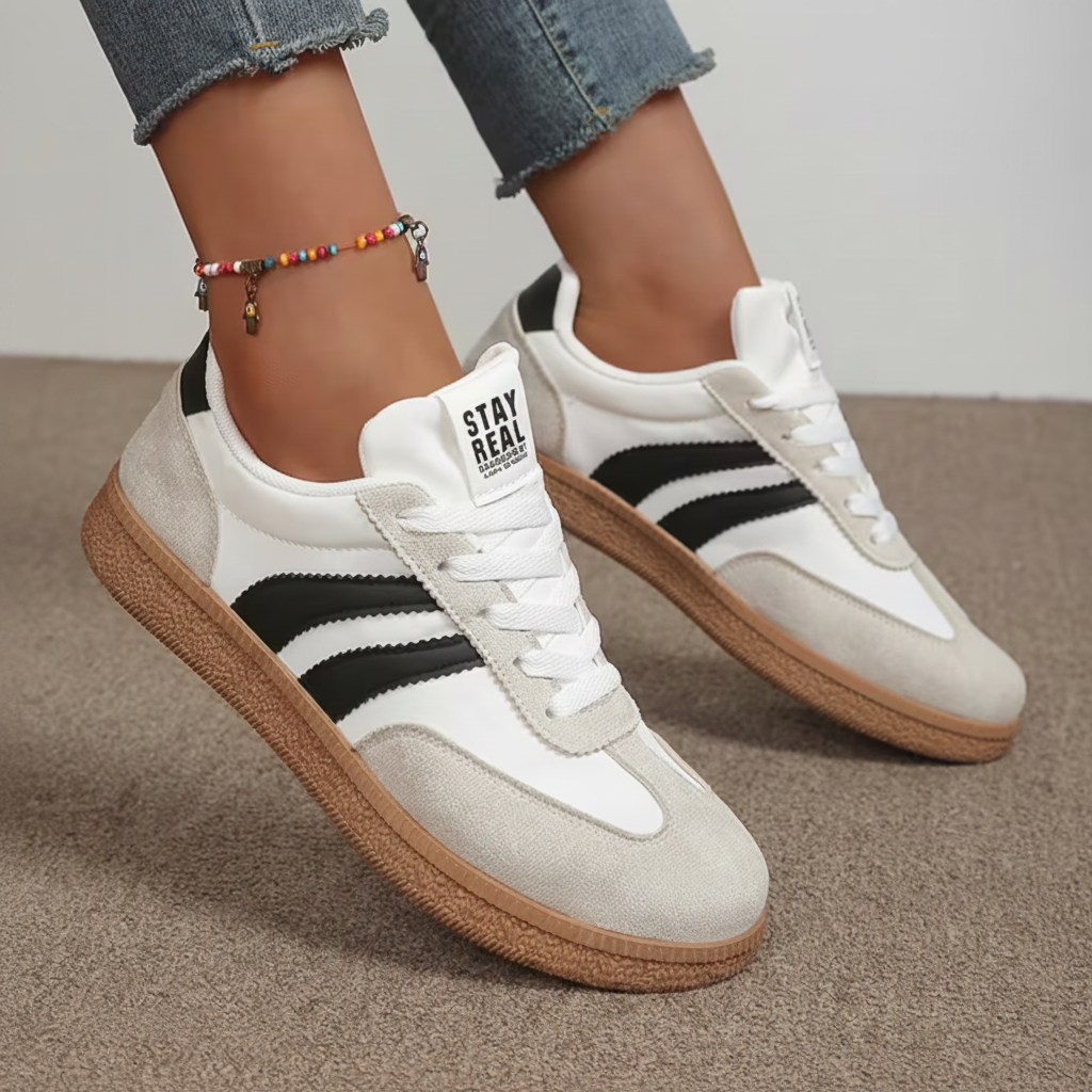 Lace Up Suede Panel Gum Sole Sneakers