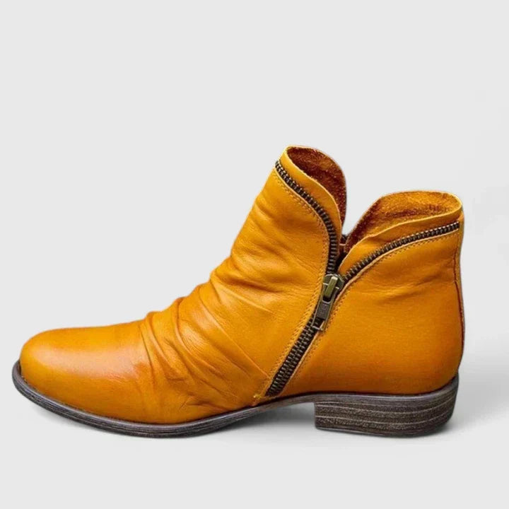 Side Zip Ruched Block Heel Ankle Boots