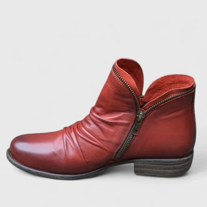 Side Zip Ruched Block Heel Ankle Boots