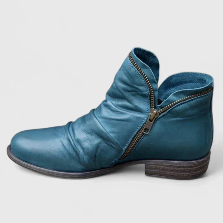 Side Zip Ruched Block Heel Ankle Boots