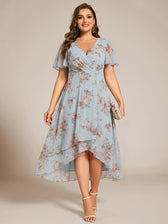 V-Neck Flutter Sleeve Chiffon High Low Midi Dress Wedding Guest