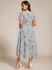 V-Neck Flutter Sleeve Chiffon High Low Midi Dress Wedding Guest