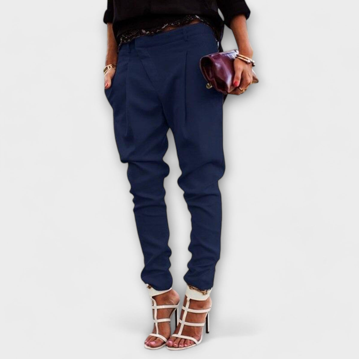 High Waist Pleated Tapered Trousers