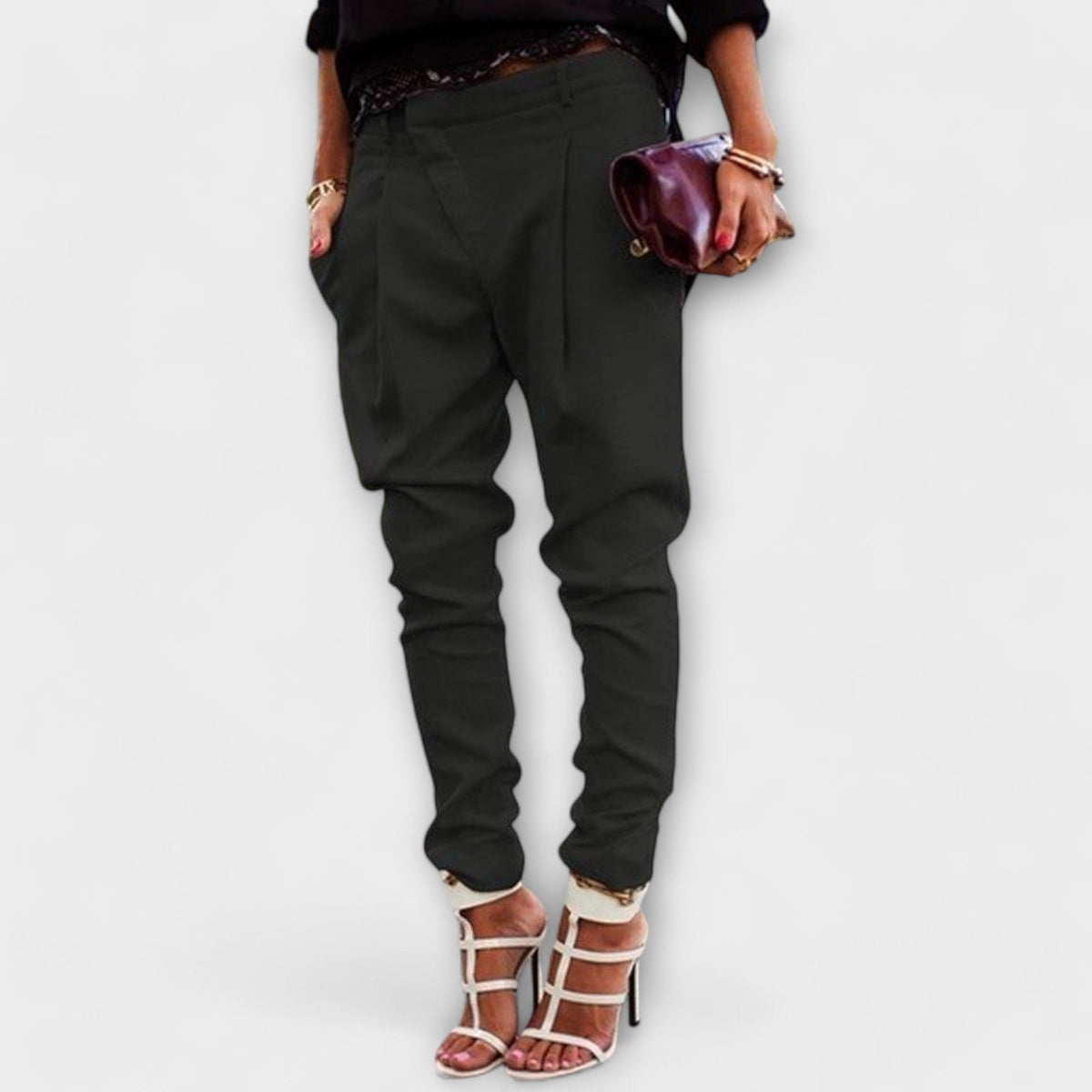 High Waist Pleated Tapered Trousers